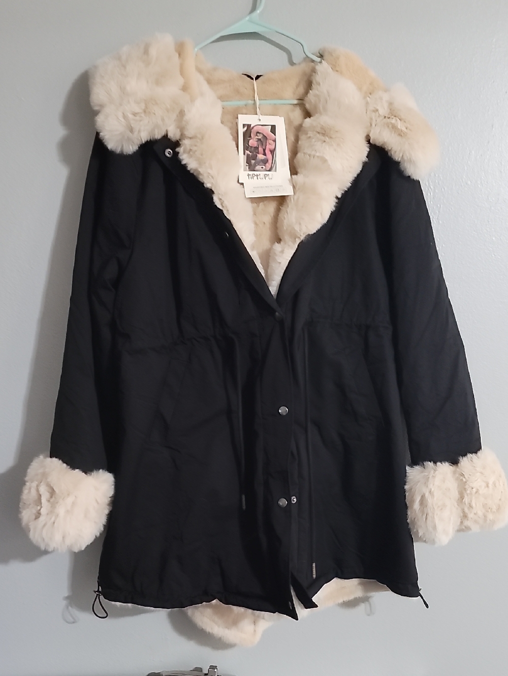 Tiptupu Faux Fur Trim Black Parka Coat